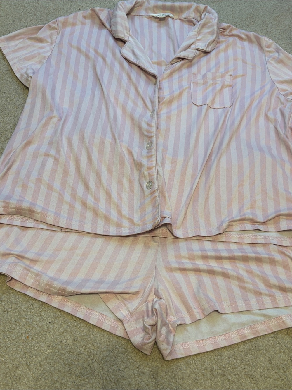 Laura Ashley Pink & White Striped Short Sleeve Pajama Set